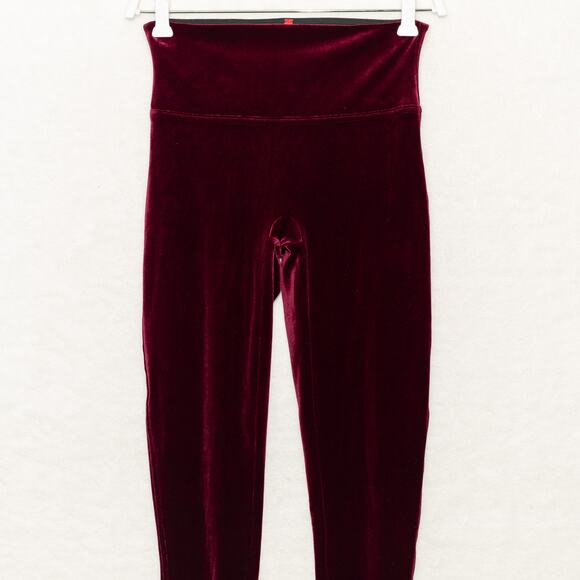 SPANX Velvet Leggings Slimming Tummy Control Velour Merlot Wine Sz M - Picture 5 of 12
